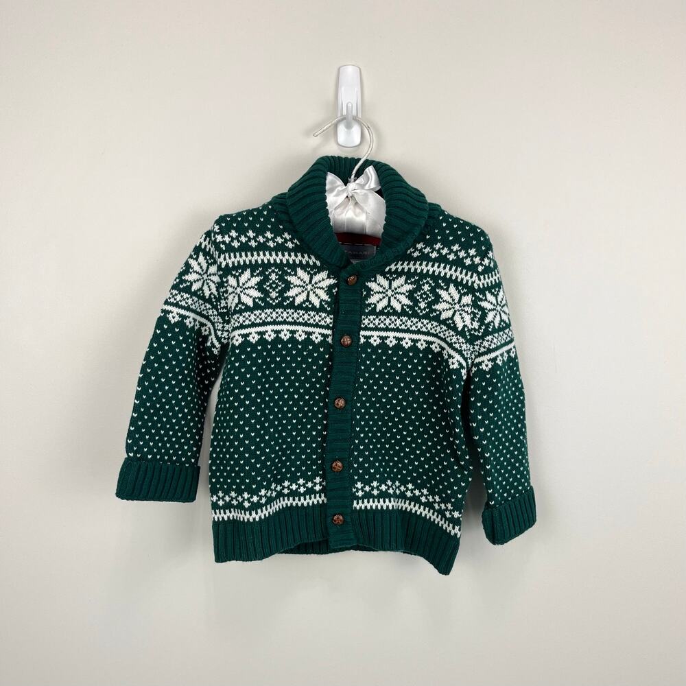 Tahari Festive Green Fair Isle Cardigan Sweater 18 Months